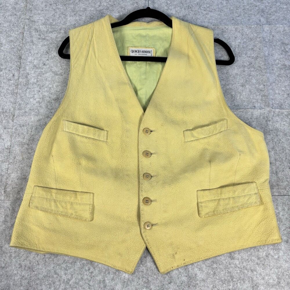Vintage 1990s Archive Giorgio Armani Yellow Goatskin Leather Vest IT 42 Italy